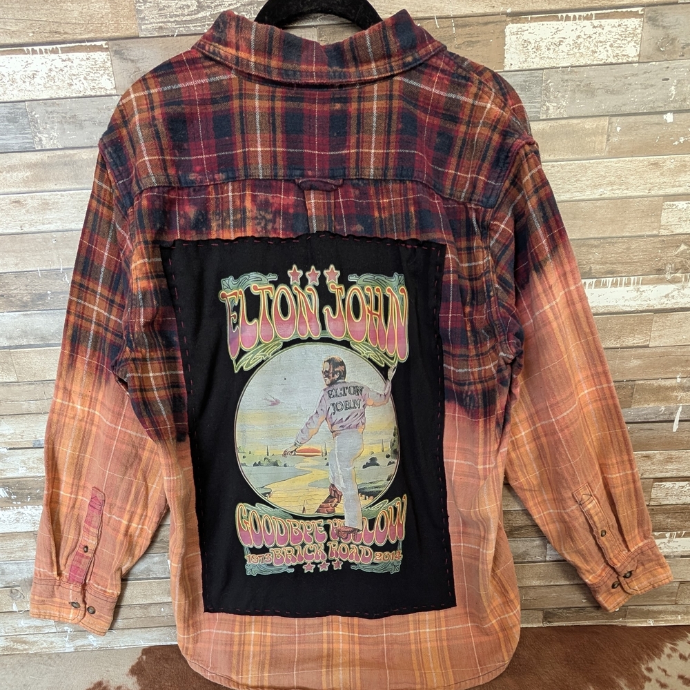 Elton John Graphic Plaid Shirt - Red and Black Upcycled Handcrafted Flannel
